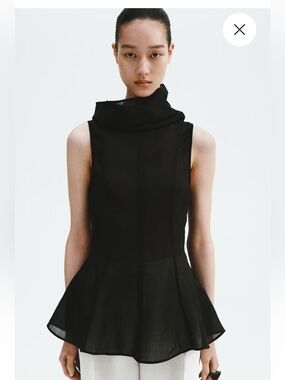 H&M Black Sleeveless High-Neck Peplum Top